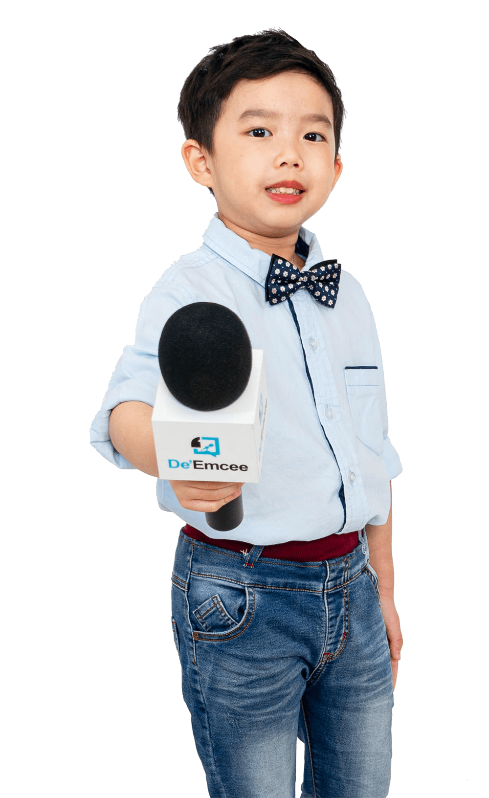 Kiddo Emcee — young Deemcee student holding microphone